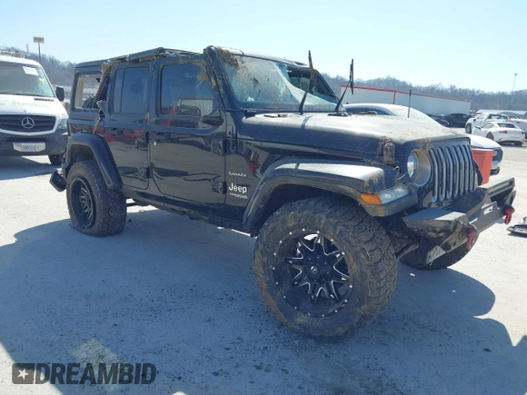 2019 Jeep Wrangler Unlimited Sahara with VIN 1C4HJXEG5KW518202, listed as a IAAI auction lot 41762229 with 91,995 mi miles and . Bid and sale history available at DreamBid. Image 1.