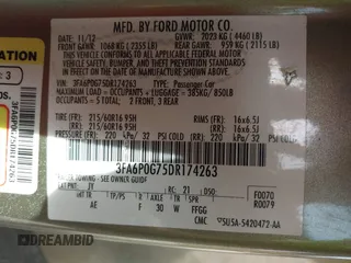 2013 Ford Fusion S with VIN 3FA6P0G75DR174263, listed as a IAAI auction lot 40791693 with 191,895 mi miles and . Bid and sale history available at DreamBid. Image 9.