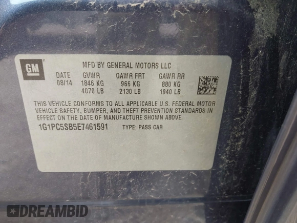 2014 Chevrolet Cruze 1LT с VIN 1G1PC5SB5E7461591, выставлен на аукционе IAAI как лот 42630899 с пробегом 130 467 миль миль и . История ставок и продаж доступна на DreamBid. Изображение 9.
