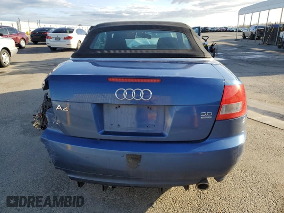 2005 Audi A4 3.0L with VIN WAUDT48H05K008439, listed as a Copart auction lot 45581385 with 180,932 mi miles and Salvage Title. Bid and sale history available at carsss.com. Image 6.