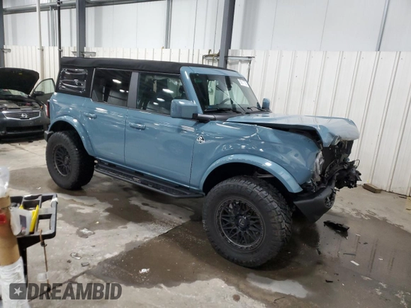 2023 Ford Bronco with VIN 1FMDE5DH0PLB18716, listed as a Copart auction lot 88271725 with 17,334 mi miles and Salvage Title. Bid and sale history available at DreamBid. Image 4.