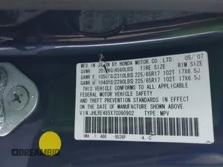 2007 Honda CR-V EX z VIN JHLRE485X7C090902, wystawiony jako IAAI lot #42359995 z przebiegiem 292 022 mil mil oraz . Historia ofert i sprzedaży dostępna na DreamBid. Obrazek 9.
