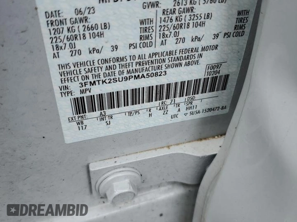 2023 Ford Mustang Mach-E California Route 1 z VIN 3FMTK2SU9PMA50823, wystawiony jako Copart lot #50644525 z przebiegiem 35 474 mil mil oraz Szkoda całkowita • Salvage title. Historia ofert i sprzedaży dostępna na DreamBid. Obrazek 12.