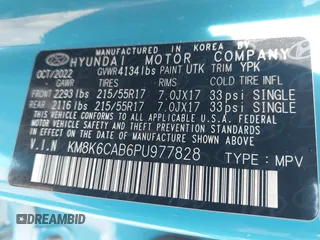 2023 Hyundai Kona SEL with VIN KM8K6CAB6PU977828, listed as a IAAI auction lot 42094972 with 61,283 mi miles and . Bid and sale history available at DreamBid. Image 9.