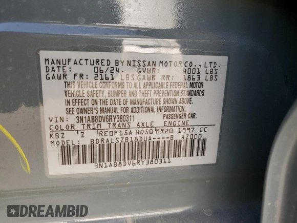 2024 Nissan Sentra SR with VIN 3N1AB8DV6RY380311, listed as a Copart auction lot 70865504 with 400 mi miles and Salvage Title. Bid and sale history available at carsss.com. Image 14.