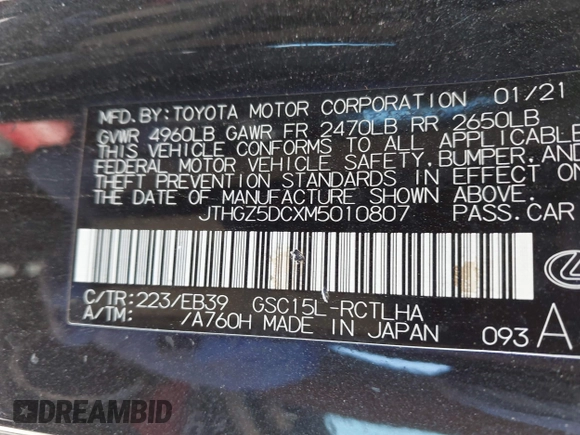 2021 Lexus RC 350 F Sport z VIN JTHGZ5DCXM5010807, wystawiony jako IAAI lot #42104271 z przebiegiem 46 540 mil mil oraz . Historia ofert i sprzedaży dostępna na DreamBid. Obrazek 9.