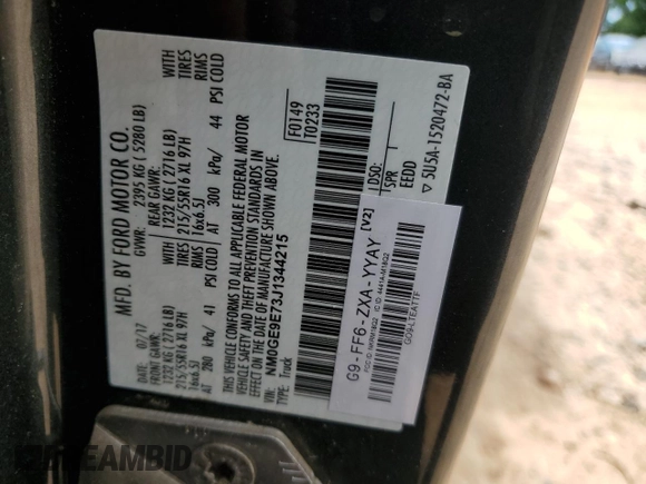 2018 Ford Transit Connect XL with VIN NM0GE9E73J1344215, listed as a Copart auction lot 57589955 with 80,089 mi miles and Salvage title. Bid and sale history available at DreamBid. Image 13.