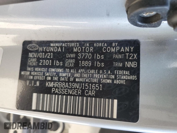 2022 Hyundai Venue SE with VIN KMHRB8A39NU151651, listed as a Copart auction lot 49376545 with 11,152 mi miles and Salvage Title. Bid and sale history available at DreamBid. Image 12.