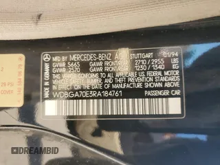 1994 Mercedes-Benz S with VIN WDBGA70E3RA184761, listed as a Copart auction lot 50040185 with Not Provided miles and Salvage Title. Bid and sale history available at DreamBid. Image 14.