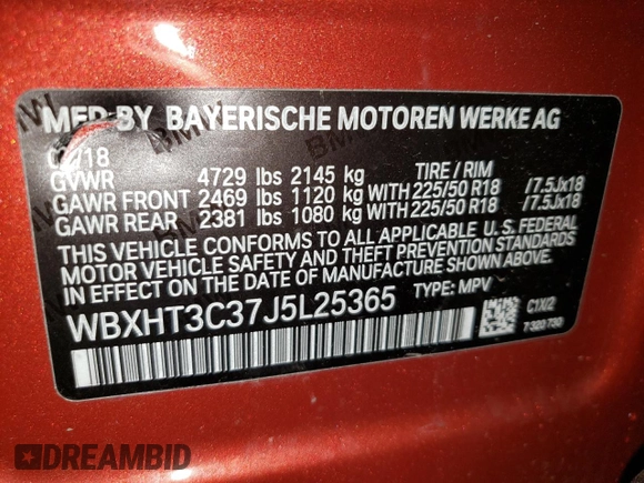 2018 BMW X1 xDrive28i with VIN WBXHT3C37J5L25365, listed as a Copart auction lot 50056365 with 36,200 mi miles and Salvage Title. Bid and sale history available at carsss.com. Image 13.