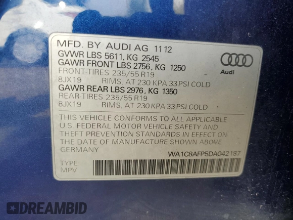 2013 Audi Q5 Hybrid Prestige with VIN WA1C8AFP5DA042187, listed as a Copart auction lot 43698115 with 197,161 mi miles and Clean title. Bid and sale history available at DreamBid. Image 13.