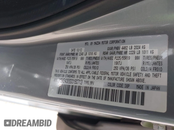 2013 Mazda CX-5 Grand Touring with VIN JM3KE4DE6D0160713, listed as a IAAI auction lot 41749221 with 158,056 mi miles. Bid and sale history available at carsss.com. Image 9.