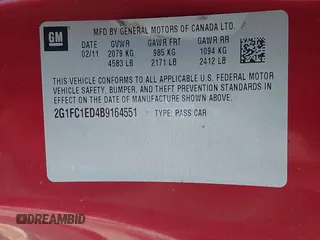 2011 Chevrolet Camaro 2LT with VIN 2G1FC1ED4B9164551, listed as a IAAI auction lot 42210430 with 69,231 mi miles and . Bid and sale history available at DreamBid. Image 9.