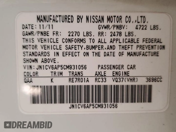 2012 Infiniti G37 Sedan Journey with VIN JN1CV6AP5CM931056, listed as a Copart auction lot 87063344 with 194,289 mi miles and Salvage Title. Bid and sale history available at carsss.com. Image 14.