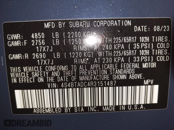 2024 Subaru Outback Premium with VIN 4S4BTADC4R3151487, listed as a IAAI auction lot 42581145 with 23,524 mi miles and . Bid and sale history available at DreamBid. Image 9.