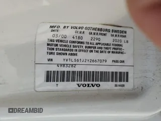 2000 Volvo S70 z VIN YV1LS61J2Y2667079, wystawiony jako Copart lot #69458774 z przebiegiem Nie podano mil oraz Szkody całkowita. Historia ofert i sprzedaży dostępna na DreamBid. Obrazek 15.
