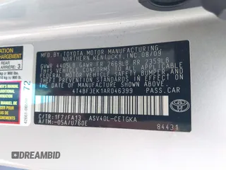 2010 Toyota Camry with VIN 4T4BF3EK1AR046399, listed as a IAAI auction lot 41969827 with 169,780 mi miles and . Bid and sale history available at DreamBid. Image 9.