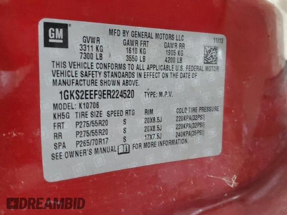 2014 GMC Yukon Denali with VIN 1GKS2EEF9ER224520, listed as a Copart auction lot 44083465 with 0 mi miles and Non Repairable. Bid and sale history available at carsss.com. Image 13.