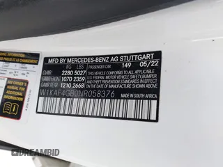 2022 Mercedes-Benz C 300 with VIN W1KAF4GB0NR058376, listed as a IAAI auction lot 41267635 with 38,867 mi miles and . Bid and sale history available at DreamBid. Image 9.