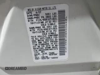 2007 Nissan Murano SL z VIN JN8AZ08W67W651874, wystawiony jako IAAI lot #42280949 z przebiegiem 207 338 mil mil oraz . Historia ofert i sprzedaży dostępna na DreamBid. Obrazek 9.