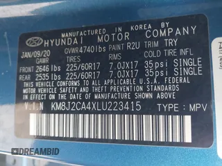 2020 Hyundai Tucson SE z VIN KM8J2CA4XLU223415, wystawiony jako IAAI lot #41287925 z przebiegiem 87 635 mil mil oraz . Historia ofert i sprzedaży dostępna na DreamBid. Obrazek 9.
