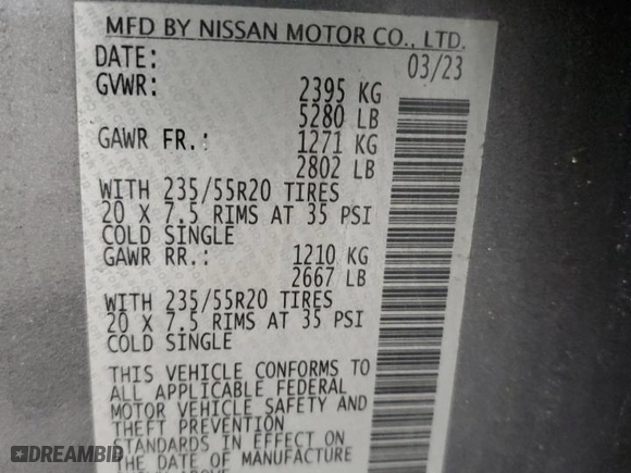 2023 Nissan Murano SL with VIN 5N1AZ2CS8PC131166, listed as a Copart auction lot 45912315 with 41,104 mi miles and Non Repairable. Bid and sale history available at carsss.com. Image 14.