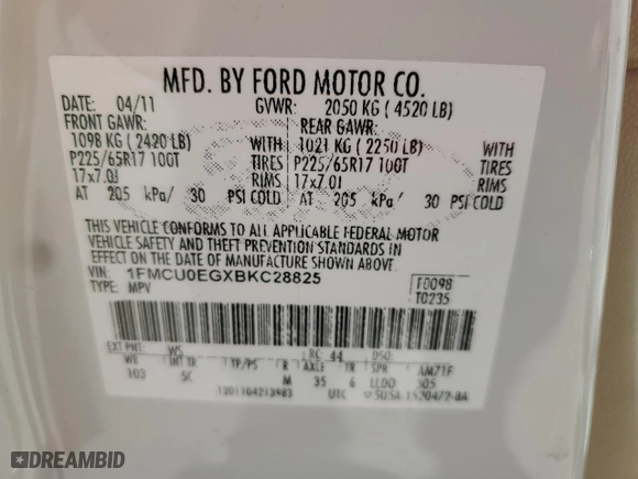 2011 Ford Escape Limited with VIN 1FMCU0EGXBKC28825, listed as a Copart auction lot 53546685 with 86,406 mi miles and Salvage Title. Bid and sale history available at carsss.com. Image 16.
