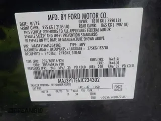 2018 Ford EcoSport SE z VIN MAJ3P1TE6JC234302, wystawiony jako IAAI lot #41735414 z przebiegiem 95 267 mil mil oraz . Historia ofert i sprzedaży dostępna na DreamBid. Obrazek 9.