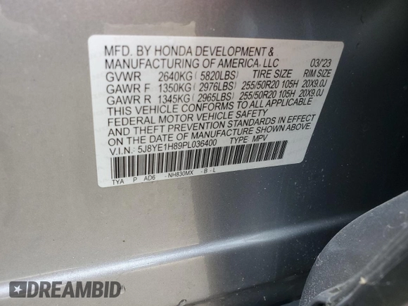 2023 Acura MDX Advance с VIN 5J8YE1H89PL036400, выставлен на аукционе Copart как лот 57640345 с пробегом 29 281 миль миль и Списание • Salvage title. История ставок и продаж доступна на DreamBid. Изображение 13.