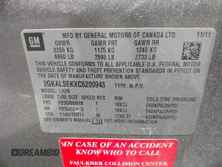 2012 GMC Terrain SLE-2 with VIN 2GKALSEKXC6209943, listed as a IAAI auction lot 42661672 with 149,819 mi miles and . Bid and sale history available at DreamBid. Image 9.