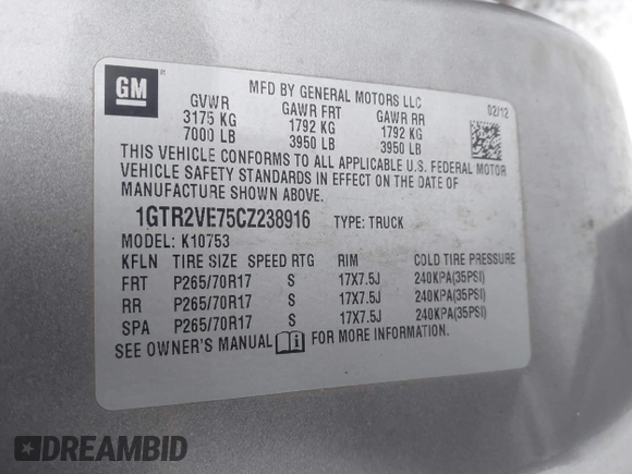 2012 GMC Sierra 1500 SLE z VIN 1GTR2VE75CZ238916, wystawiony jako IAAI lot #41253659 z przebiegiem 150 827 mil mil oraz . Historia ofert i sprzedaży dostępna na DreamBid. Obrazek 9.