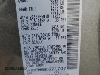 2017 Nissan Pathfinder SL с VIN 5N1DR2MM0HC671707, выставлен на аукционе Copart как лот 64583295 с пробегом 99 392 миль миль и Чистый • Clean title. История ставок и продаж доступна на DreamBid. Изображение 14.