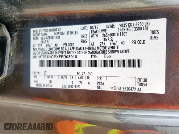 2015 Ford F-150 XL с VIN 1FTEX1CPXFFD03910, выставлен на аукционе Copart как лот 62429065 с пробегом 168 293 миль миль и Списание • Salvage title. История ставок и продаж доступна на DreamBid. Изображение 13.