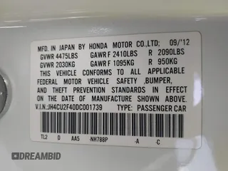 2013 Acura TSX with VIN JH4CU2F40DC001739, listed as a IAAI auction lot 42169170 with 57,960 mi miles. Bid and sale history available at carsss.com. Image 9.