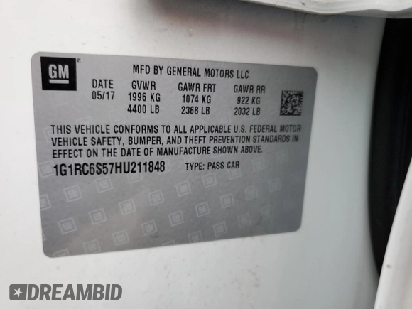2017 Chevrolet Volt LT with VIN 1G1RC6S57HU211848, listed as a Copart auction lot 71012832 with 0 mi miles. Bid and sale history available at carsss.com. Image 13.