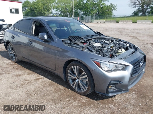 2020 Infiniti Q50 Luxe with VIN JN1EV7AR1LM255530, listed as a IAAI auction lot 42402566 with 58,807 mi miles and . Bid and sale history available at DreamBid. Image 1.