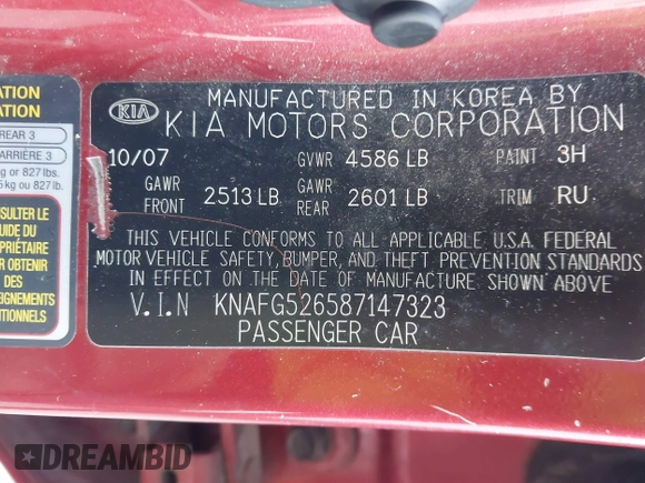 2008 Kia Rondo LX with VIN KNAFG526587147323, listed as a IAAI auction lot 41550909 with 150,967 mi miles. Bid and sale history available at carsss.com. Image 9.