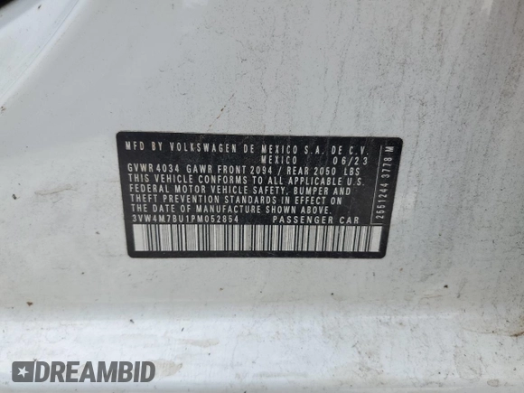 2023 Volkswagen Jetta S with VIN 3VW4M7BU1PM052854, listed as a Copart auction lot 57409355 with Not provided miles and Salvage title. Bid and sale history available at DreamBid. Image 12.