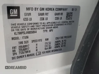 2022 Chevrolet TrailBlazer LT with VIN KL79MPSL4NB058844, listed as a Copart auction lot 43502975 with 57,680 mi miles and Salvage Title. Bid and sale history available at carsss.com. Image 13.