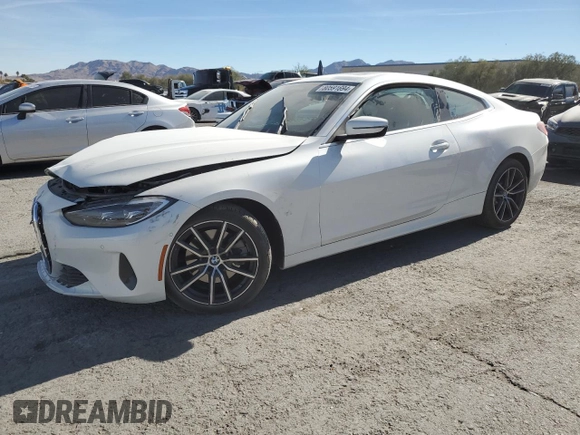 2024 BMW 4 Series 430i z VIN WBA53AP02RCP00331, wystawiony jako Copart lot #80591694 z przebiegiem 3 981 mil mil oraz Szkoda całkowita • Salvage title. Historia ofert i sprzedaży dostępna na DreamBid. Obrazek 1.