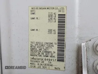 2011 Nissan Maxima S with VIN 1N4AA5AP1BC849457, listed as a IAAI auction lot 42632518 with 160,523 mi miles and . Bid and sale history available at DreamBid. Image 9.