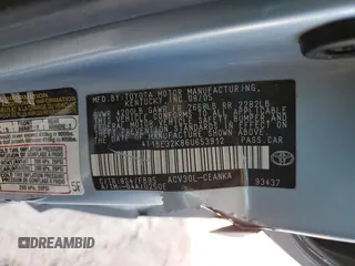 2006 Toyota Camry STD with VIN 4T1BE32K86U653912, listed as a Copart auction lot 54337295 with 196,861 mi miles and Salvage Title. Bid and sale history available at DreamBid. Image 12.