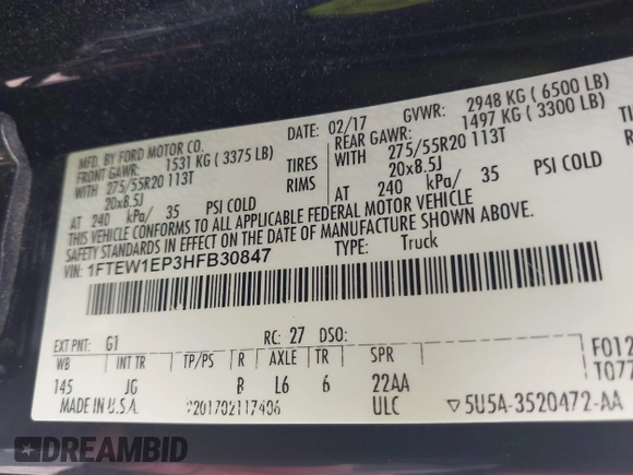 2017 Ford F-150 XL с VIN 1FTEW1EP3HFB30847, выставлен на аукционе IAAI как лот 42395557 с пробегом 201 001 миль миль и . История ставок и продаж доступна на DreamBid. Изображение 9.