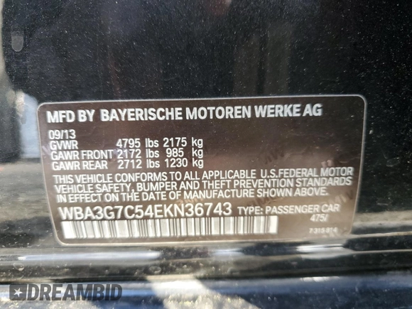 2014 BMW 3 Series 328i xDrive with VIN WBA3G7C54EKN36743, listed as a Copart auction lot 82015554 with 128,503 mi miles and Salvage Title. Bid and sale history available at carsss.com. Image 14.