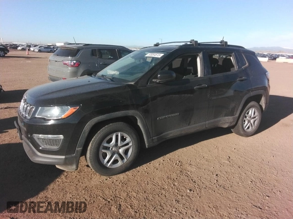2017 Jeep Compass Sport z VIN 3C4NJCABXHT643474, wystawiony jako Copart lot #53654615 z przebiegiem 79 855 mil mil oraz Szkoda całkowita • Salvage title. Historia ofert i sprzedaży dostępna na DreamBid. Obrazek 1.