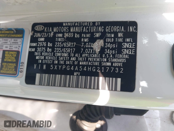 2017 Kia Sorento LX with VIN 5XYPG4A54HG217732, listed as a IAAI auction lot 42216032 with 157,243 mi miles and . Bid and sale history available at DreamBid. Image 9.
