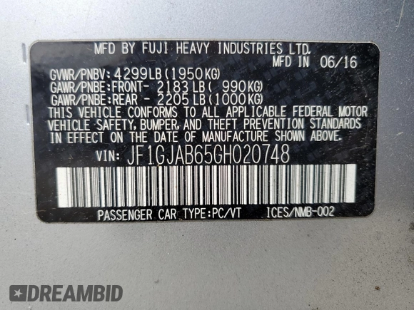2016 Subaru Impreza Premium z VIN JF1GJAB65GH020748, wystawiony jako Copart lot #64616104 z przebiegiem 90 133 mil mil oraz Szkoda całkowita • Salvage title. Historia ofert i sprzedaży dostępna na DreamBid. Obrazek 13.