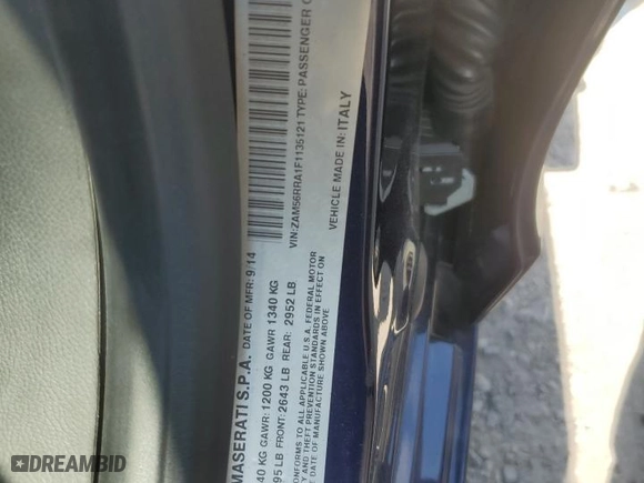 2015 Maserati Quattroporte S Q4 with VIN ZAM56RRA1F1135121, listed as a Copart auction lot 67470824 with 77,699 mi miles and Salvage Title. Bid and sale history available at carsss.com. Image 12.