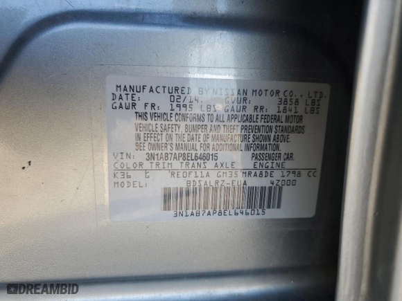 2014 Nissan Sentra S with VIN 3N1AB7AP8EL646015, listed as a Copart auction lot 51787765 with 176,076 mi miles and Salvage Title. Bid and sale history available at carsss.com. Image 12.
