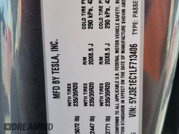 2020 Tesla Model 3 Performance z VIN 5YJ3E1EC1LF713406, wystawiony jako Copart lot #55252595 z przebiegiem 39 905 mil mil oraz Szkoda całkowita • Salvage title. Historia ofert i sprzedaży dostępna na DreamBid. Obrazek 12.